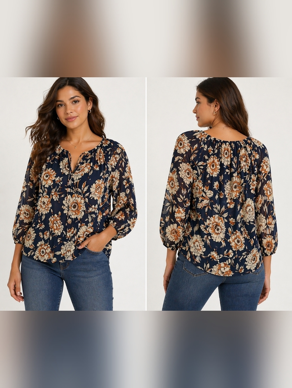 Veronica M Chiffon Split Neck Floral Blouse
